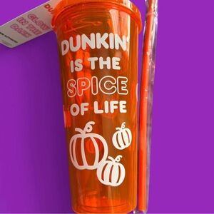 Glow in the dark Dunkin' Orange Pumpkin Tumbler Cup with Straw